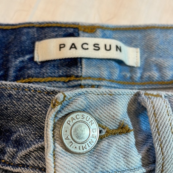 PacSun Two-toned Denim Slim Taper Jeans Colorblock Light and Dark Wash - Picture 3 of 5
